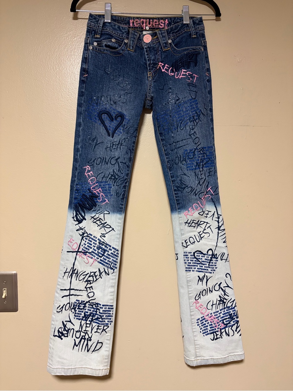 Vintage Graffiti Spray Paint Jeans Blue White Y2K Request